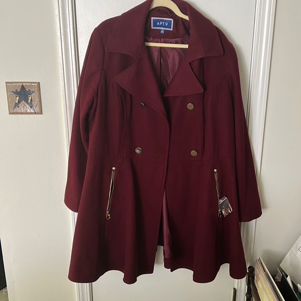 Pea Coat | 2X | DARK RED + GOLD BUTTONS